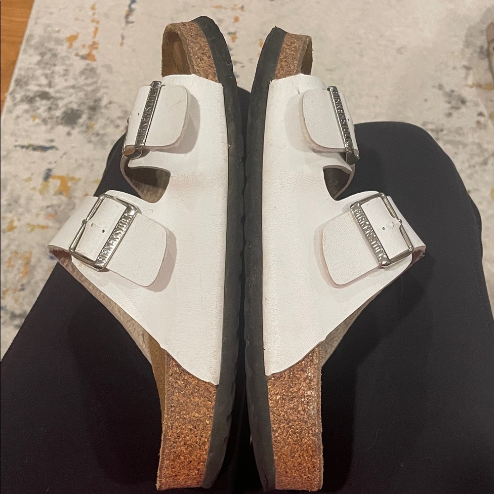 Birkenstock White Double-Buckle Arizona Sandals - Picture 3 of 7